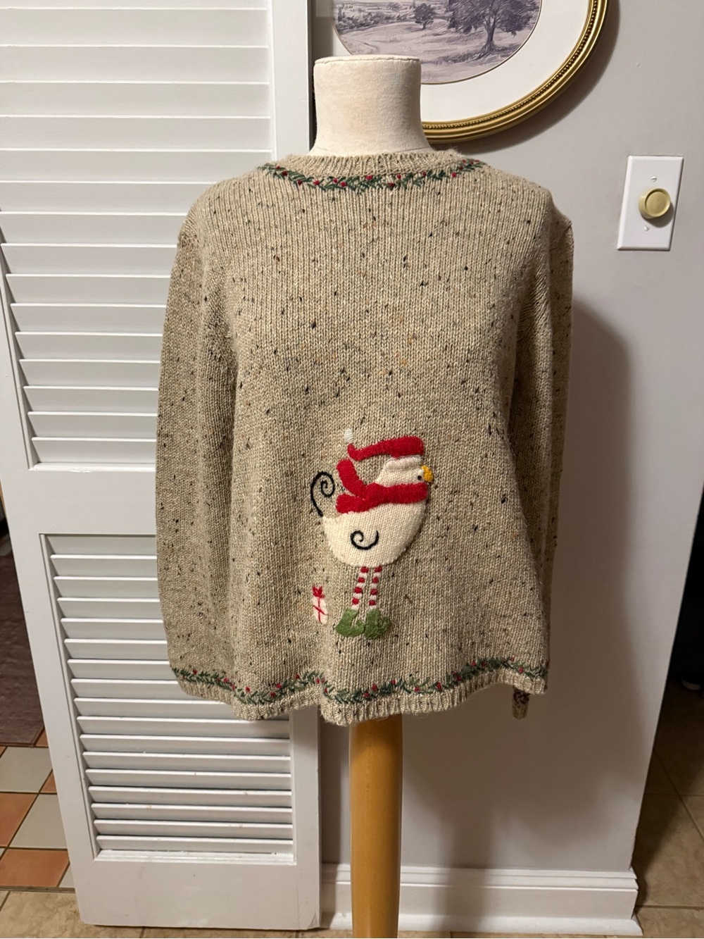 VTG 90s Northern Isles Oatmeal Rooster Novelty Sweater L